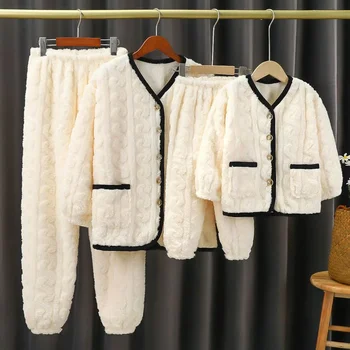 Подходящий для семьи комплект зимней домашней одежды, пижамные комплекты в семейном стиле, подходящая одежда для мамы и детей, бархатная верхняя одежда