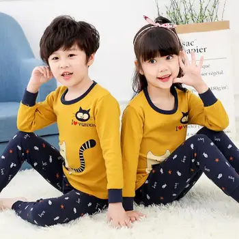 Детская пижама для больших мальчиков и девочек, весенне-осенняя одежда для малышей с длинными рукавами, домашняя одежда, комплект детской пижамы, Комплекты нижнего белья от 2 до 13 лет