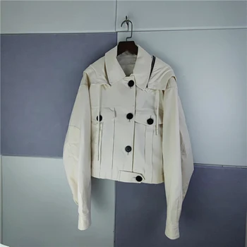 Женская куртка 2022, Осенне-зимняя новинка, свободная, универсальная, с кружевным шнурком, большим капюшоном, короткое пальто, 2022, Короткое пальто с большим капюшоном