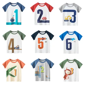 2023 Летние Футболки с короткими рукавами для мальчиков 2-8 лет, хлопковые топы в стиле пэчворк с принтом для маленьких мальчиков, футболки для маленьких мальчиков, одежда