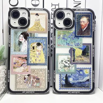 Эстетический Чехол для Телефона Claude Monet Gustav Klimt Van Goth Art для iPhone 14 Pro Max 13 12 11 XR Mini SE Защитная Крышка Камеры