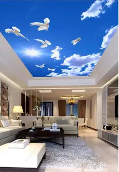 1828 голубей, летящих в голубом небе, Печатающая натяжная потолочная пленка для отделки потолка мастерской
