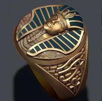 Кольцо с портретом древнеегипетского фараона, Зеленое кольцо в стиле Ретро для мужчин, Классические религиозные Амулеты, ювелирные аксессуары