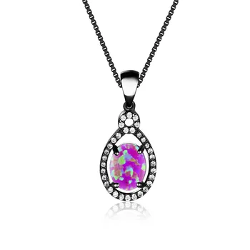 Белое ожерелье с фиолетовым камнем-опалом, простое модное ожерелье с овальной подвеской, винтажные ожерелья-цепочки из черного золота для женщин, ювелирные изделия
