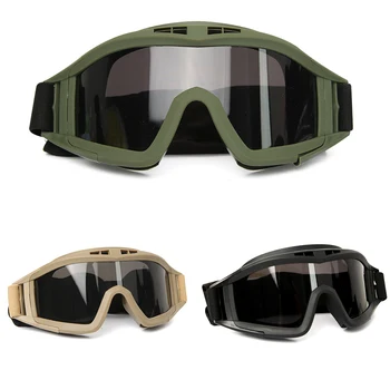 Тактические очки с 3 линзами Черно-коричнево-зеленые Ветрозащитные Пылезащитные Очки для мотокросса, велоспорта, CS, пейнтбола, безопасности