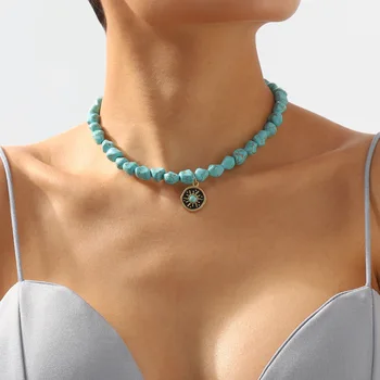 Модное богемное ожерелье с подвеской из натурального камня для женщин и мужчин Оптом, модное хрустальное металлическое короткое ожерелье неправильной формы, подарок