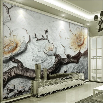 wellyu Простая и элегантная 3D стереорельефная слива крупным планом на заднем плане стены изготовленная на заказ большая фреска из натурального шелка шелковые обои