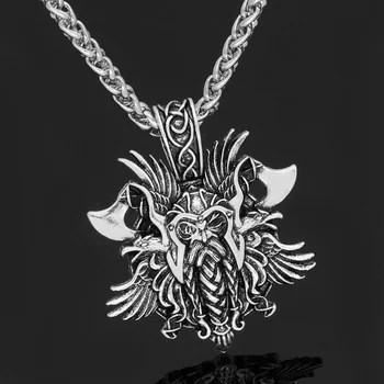 VikingCeltic Men лицо викинга Одина с топором амулет Скандинавское ожерелье с подарочной сумкой