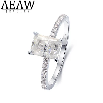 Обручальное кольцо с Муассанитом Сияющей Огранки AEAW 1.0 Из Белого Золота 14 Карат С Муассанитом Для Новобрачных/Кольцо-Обещание/Юбилейное Кольцо