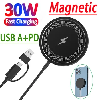Быстрое Магнитное Беспроводное Зарядное Устройство мощностью 30 Вт для Macsafe iPhone 14 13 12 Pro Max Mini Samsung Induction Fast Charging Station