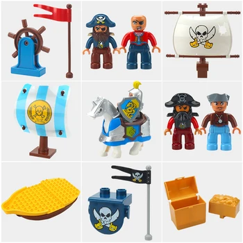 Совместимые большие строительные блоки Пиратская серия Капитан Сундук с сокровищами Аксессуары Большие кирпичи Креативные детские игрушки подарки для детей