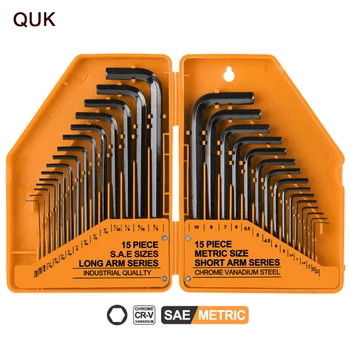 Набор шестигранных ключей QUK 30шт. Наборы универсальных гаечных ключей с плоским шестигранником 0,7-10мм. Метрический двухсторонний ключ L-типа для ремонта ручных инструментов для велосипеда