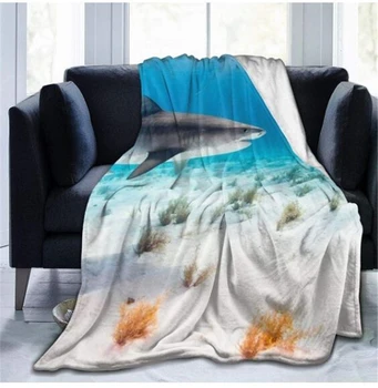 Мультяшный принт Акулы Удобные теплые одеяла для кроватей Мягкие диванные одеяла, покрывало для сна, Покрывало для домашнего декора, Сказочный подарок для детей
