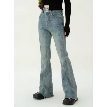 Женские синие джинсы, расклешенные брюки с высокой талией, Американская мода, Винтажный Уличный стиль, Широкие брюки, Женские Мешковатые брюки, джинсовые брюки