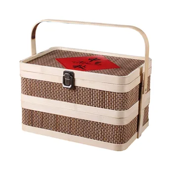 Двухслойная круглая упаковочная коробка из бамбуковой ткани, подарок на праздник середины осени, Коробка для лунного торта, Коробка для чая, Коробка для продуктов, Бамбуковая подарочная коробка