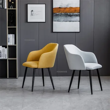 Скандинавская мебель Простой кожаный обеденный стул для столовой Домашний свет Роскошная спинка кухонного стула Кресло для отдыха в гостиной
