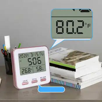 Внутренний Цифровой Термометр Гигрометр Функция Часов Измеритель Температуры И Влажности Большого Экрана с Ночным Освещением