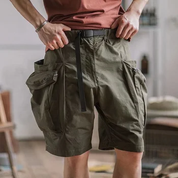 Весенне-летние мужские винтажные шорты с поясом в стиле Сафари, модные мешковатые спортивные брюки на молнии с карманами длиной до колен