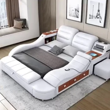 Кожаная кровать с татами Xinggu в европейском стиле умный дом электрический массаж главная спальня двуспальная кровать 1,8 м свадебная кровать для хранения