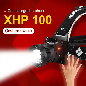 ИК-датчик XHP100 Светодиодная фара 18650 головной фонарик USB Перезаряжаемый Мощный налобный фонарь XHP90 Масштабируемая рыболовная лампа Головной фонарь