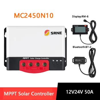 SRNE MC2450N10 50A MPPT Контроллер Заряда Солнечной Батареи 12V 24V Солнечный Регулятор Для Максимальной Входной Литиевой Батареи Мощностью 1320 Вт С BT-2 RM-6