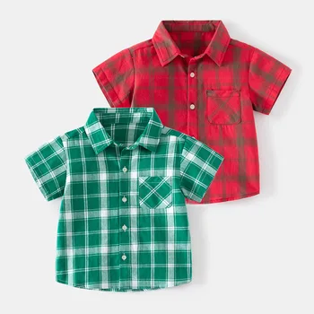 2023 Летние Рубашки Поло для детей, Клетчатая Зеленая / красная Детская футболка, Топы с короткими рукавами для мальчиков И девочек, Футболки для малышей, Одежда