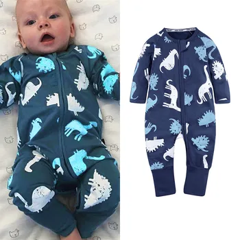 Одежда для маленьких девочек на молнии, Унисекс, Хлопковый комбинезон с динозавром из мультфильма, Летние комбинезоны для новорожденных, костюм для малышей 3, 6, 9, 12, 18 месяцев