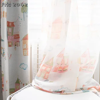Тюль с рисунком детского мультяшного домика, современный минималистичный Свежий стиль, светопропускающий тюль для гостиной, столовой, спальни