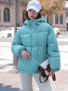 Женские зимние пальто, модная короткая куртка на гагачьем пуху с капюшоном и длинными рукавами, 8623 г