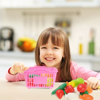 17 шт. Мини-пластиковая имитация фруктов, овощей, игрушка для ролевых игр, корзина для игрушек с набором продуктов, развивающая игрушка в подарок для детей