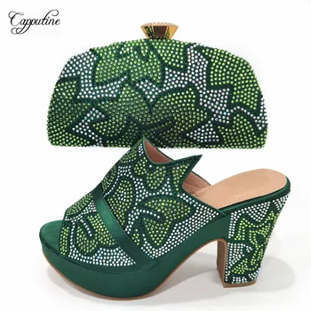 Зеленые Женские туфли На платформе И комплект с сумкой, Модные Женские тапочки на высоком каблуке В Африканском стиле, Сочетающиеся С Сумочкой-лодочкой Pantoufle Femme CR703