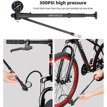 Велосипедный насос высокого давления 300 фунтов на квадратный дюйм, алюминиевый сплав, совместимый с клапаном Schrader, клапан Presta для амортизационного насоса для шин с вилочной подвеской