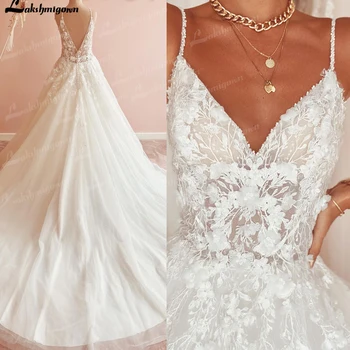 Lakshmigown Off White Пляжные Кружевные Свадебные Платья на Бретельках-Спагетти для Невесты 2022 Novia Vestido Трапециевидное Свадебное платье с V-образным вырезом
