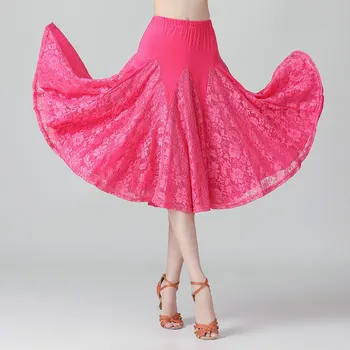 Кружевные юбки для современных танцев на 360 градусов, женские костюмы для бальных танцев, сценический костюм для танго, национальная стандартная одежда для танцев