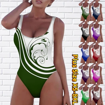 2023 Летний Сексуальный купальник с принтом нового дизайна, женский модный купальник с принтом, пляжная одежда для отпуска, цельный купальник большого размера 8XL