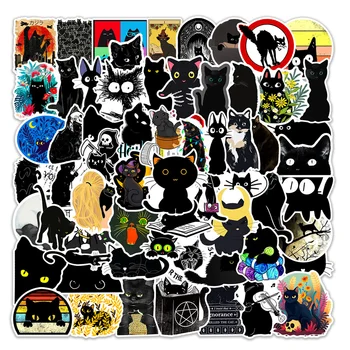 10/30/50 шт. Наклейки с граффити с милым черным котом из мультфильма 