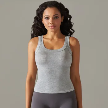 Женские тренировочные майки с круглым вырезом, летняя спортивная рубашка для йоги без рукавов, облегающая спортивная одежда, топ для фитнеса и бега в тренажерном зале