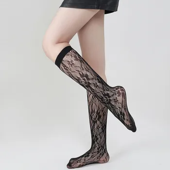 Сексуальные кружевные чулки с полостью, женские сексуальные носки в сеточку, кружевные сетчатые носки с полостью, Чулки до колен, Прозрачные носки в сеточку