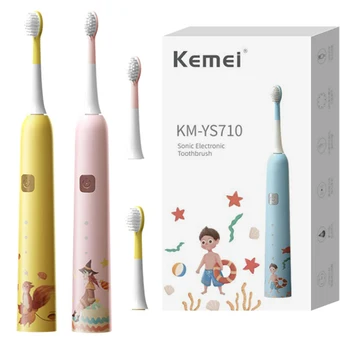 Перезаряжаемая электрическая зубная щетка Kemei для детей от 3 до 12 лет, звуковая зубная щетка, автоматическая стирка, трехуровневая регулировка