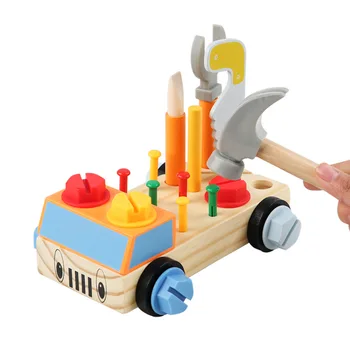 Детские Деревянные игрушки-головоломки Строительные блоки Сборка Разборка Завинчивающиеся блоки Инструмент Автомобиль Конструктор Игрушки для детей Мальчиков