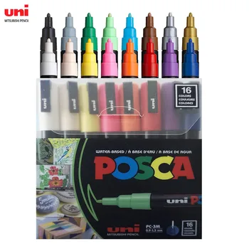 Uni Posca Набор из 16 Цветов Фломастеров PC-3M Paint, 0,9-1,3 мм С Тонкими Наконечниками, Ручка для Рисования для Художественных и Ремесленных проектов, Подарки