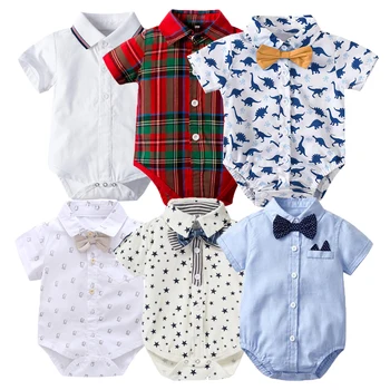 Боди для новорожденных мальчиков с галстуком-бабочкой, детский комбинезон из 100% хлопка, мягкий детский топ с короткими рукавами и животным принтом