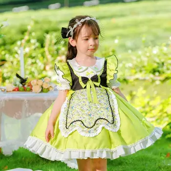 Летнее Новое детское бальное платье принцессы испанской Лолиты с бантом и кружевным принтом на День рождения, Пасху Ид, Платье для девочек A2574