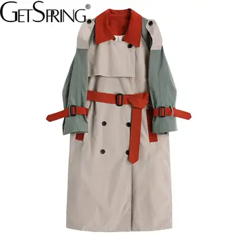 Женское тренчкот Getspring, повязка в тон, тренчкот для женщин, нерегулярное винтажное повседневное длинное пальто, новинка 2022 года