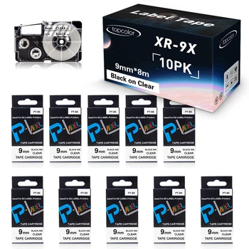 Лента для принтера 10PK 9 мм Черная на Прозрачной Этикеточной Ленте для Casio XR-9X XR9X, Совместимая с Casio Label Maker KL-7400 KL-8100