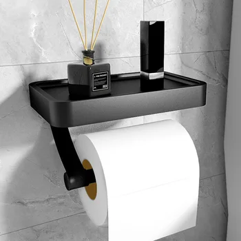 Черный держатель рулона туалетной бумаги, настенный Держатель туалетной бумаги без гвоздей, для ванной комнаты, Туалетные принадлежности, держатель бумажных полотенец для ванной комнаты