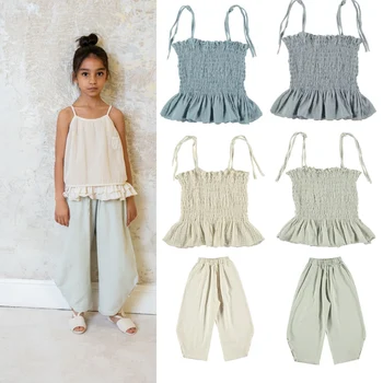 2023 Новые летние комплекты одежды Belle Brand для девочек с майкой и брюками, детские модные топы, футболки, одежда для малышей