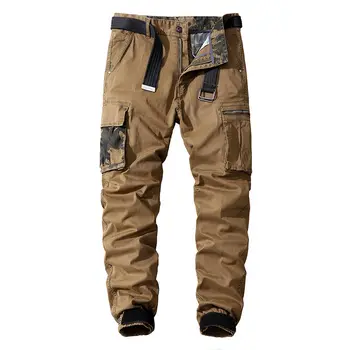 Мужские брюки в стиле милитари, повседневные хлопковые однотонные брюки-карго, мужские походные брюки для путешествий, рабочие брюки с множеством карманов