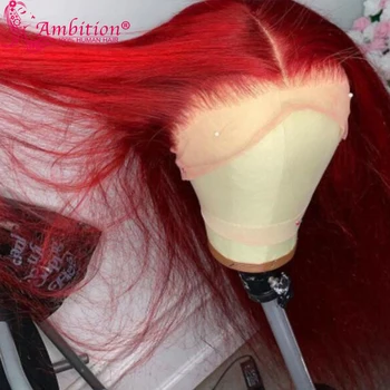 Красные Бразильские парики из человеческих волос на кружеве, предварительно выщипанные 13x6 париков на кружеве, прямые парики без клея 180% плотности, отбеленные узлы