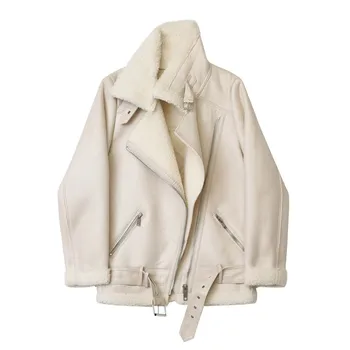 Зима 2023, женская куртка из синтетической овчины, высококачественное толстое теплое пальто с поясом и застежкой-молнией, винтажная куртка